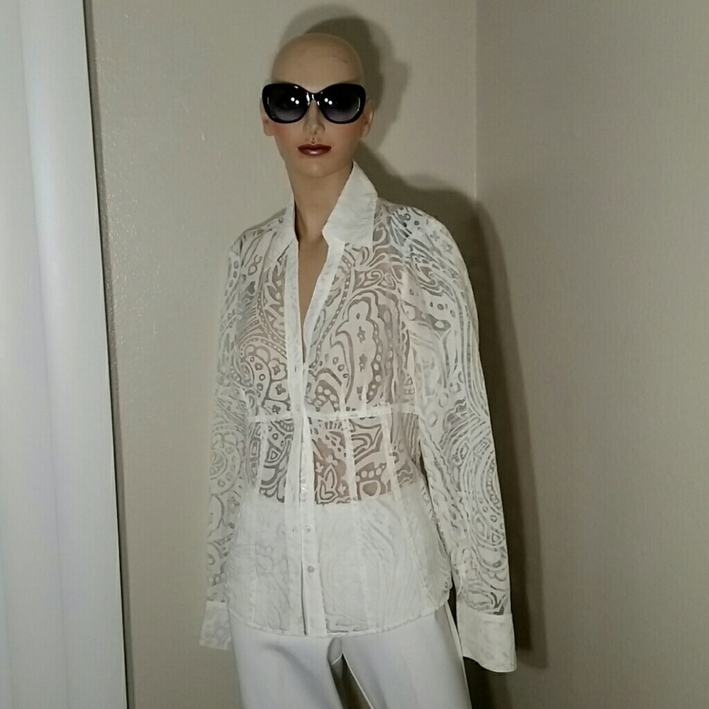 Cashe Off White and See-through Top NWOT